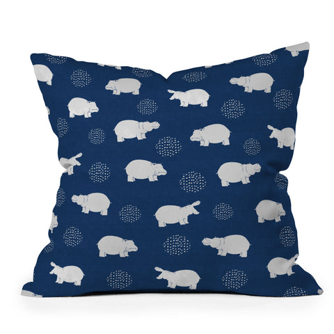 Kangarui Happy Hippo Blue Outdoor Throw Pillow
