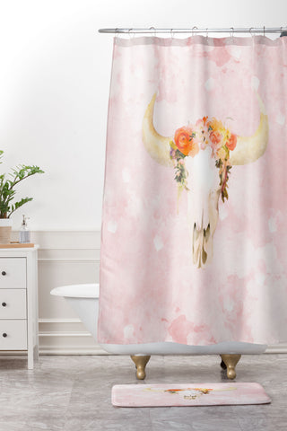 Kangarui Romantic Boho Buffalo Shower Curtain And Mat