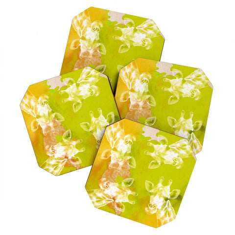 Kangarui Watercolor Giraffe Green Coaster Set