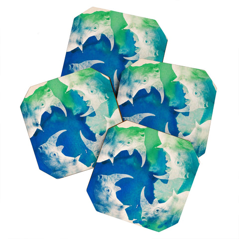 Kangarui Watercolor Rhino Coaster Set