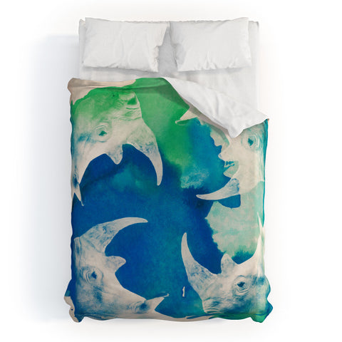 Kangarui Watercolor Rhino Duvet Cover