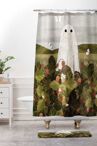 Katherine Blower Designs Strawberry Fields II Shower Curtain And Mat