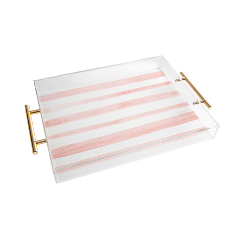 Kelly Haines Pink Watercolor Stripes Acrylic Tray