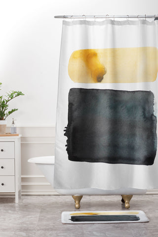 Kent Youngstrom black and gold shape Shower Curtain And Mat