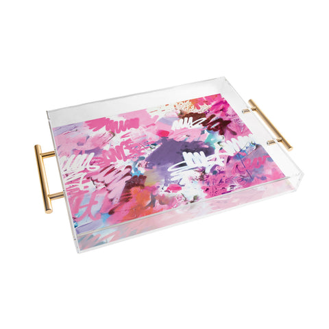 Kent Youngstrom pink brush strokes Acrylic Tray