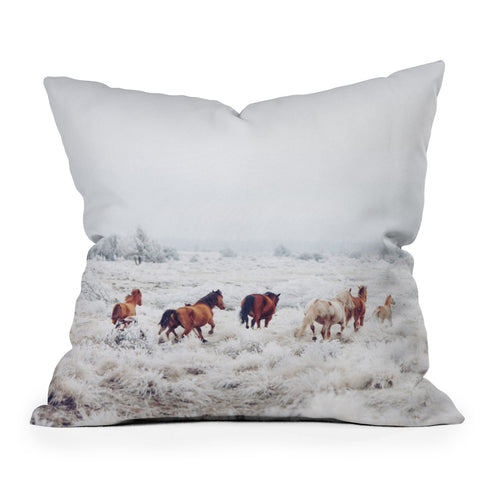 Kevin Russ Winter Horses Outdoor Throw Pillow