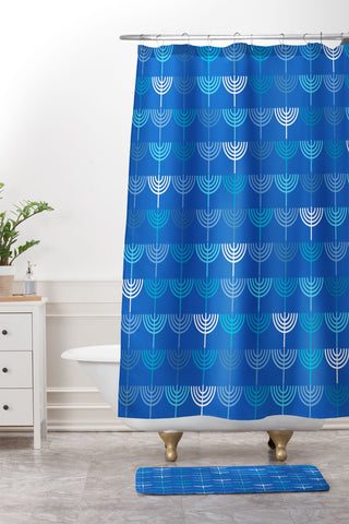 Kierkegaard Design Studio Hanukkah Chanukah Menorah Shower Curtain And Mat