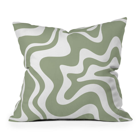 Kierkegaard Design Studio Liquid Swirl Abstract Sage Outdoor Throw Pillow