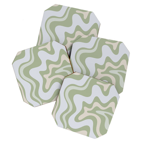 Kierkegaard Design Studio Liquid Swirl Contemporary Light Sage Coaster Set