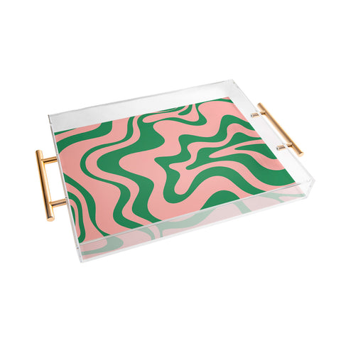 Kierkegaard Design Studio Liquid Swirl Retro Pink and Bright Green Acrylic Tray