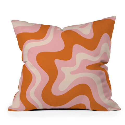Kierkegaard Design Studio Liquid Swirl Retro Pink Orange Cream Outdoor Throw Pillow