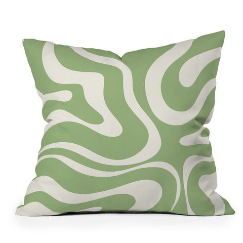 Kierkegaard Design Studio Modern Liquid Swirl Light Sage and Cream Outdoor Throw Pillow