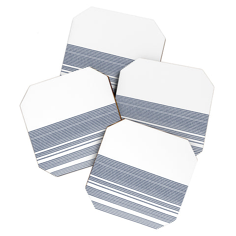 Kierkegaard Design Studio organic stripes naut navy blue and white Coaster Set