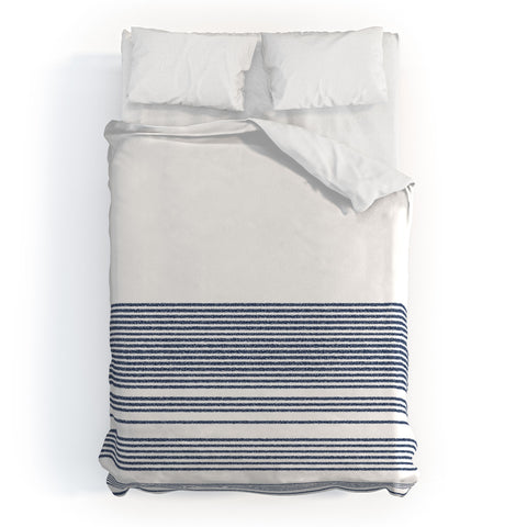 Kierkegaard Design Studio organic stripes naut navy blue and white Duvet Cover