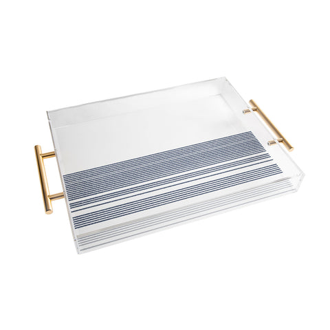 Kierkegaard Design Studio organic stripes naut navy blue and white Acrylic Tray