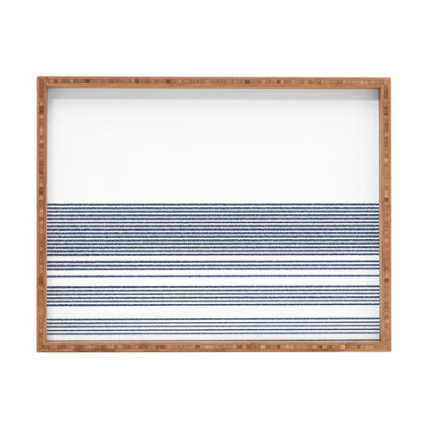 Kierkegaard Design Studio organic stripes naut navy blue and white Rectangular Tray