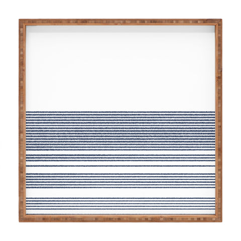 Kierkegaard Design Studio organic stripes naut navy blue and white Square Tray