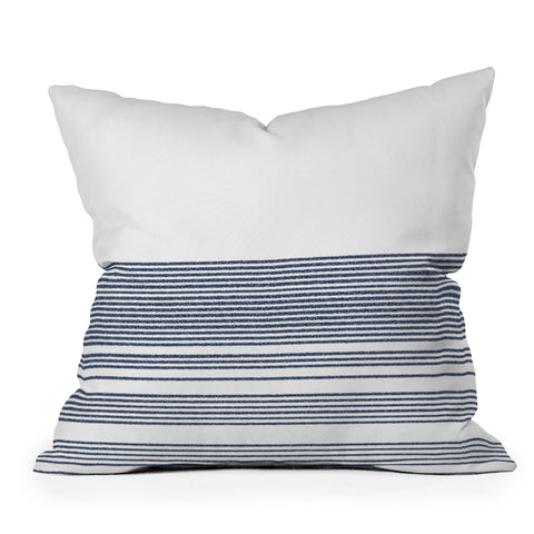 Kierkegaard Design Studio organic stripes naut navy blue and white Throw Pillow