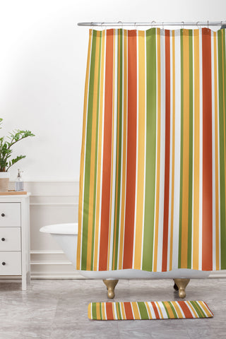 Kierkegaard Design Studio Retro Stripes Mid Century Shower Curtain And Mat