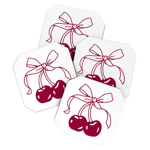 Kira Cherry Bow Ribbon Coaster Set