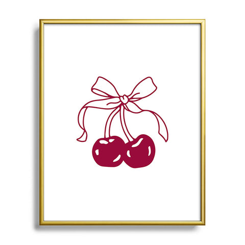 Kira Cherry Bow Ribbon Metal Framed Art Print