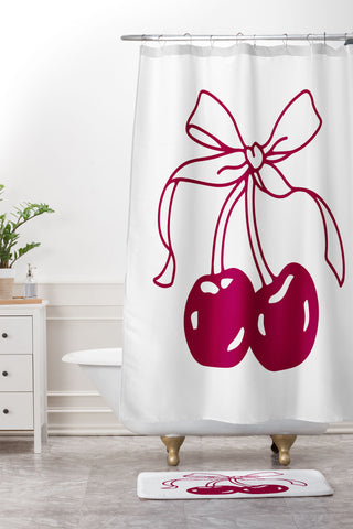 Kira Cherry Bow Ribbon Shower Curtain And Mat