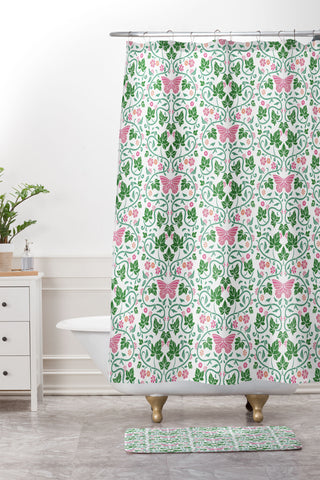 Kira Pink Ivy Shower Curtain And Mat