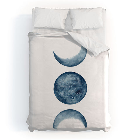 Kris Kivu Blue Moon Phases Watercolor Duvet Cover