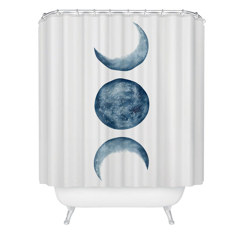 Kris Kivu Blue Moon Phases Watercolor Shower Curtain