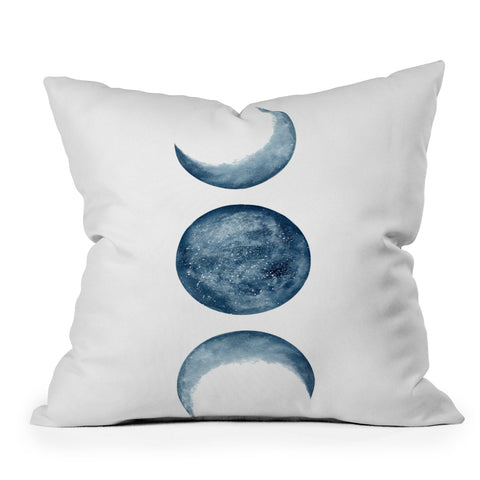 Kris Kivu Blue Moon Phases Watercolor Outdoor Throw Pillow
