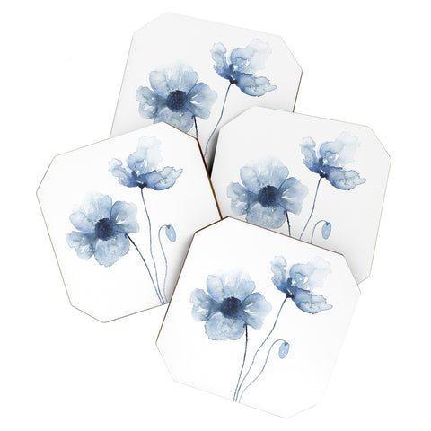 Kris Kivu Blue Watercolor Poppies 1 Coaster Set