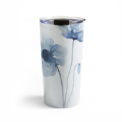 Kris Kivu Blue Watercolor Poppies 1 Travel Mug