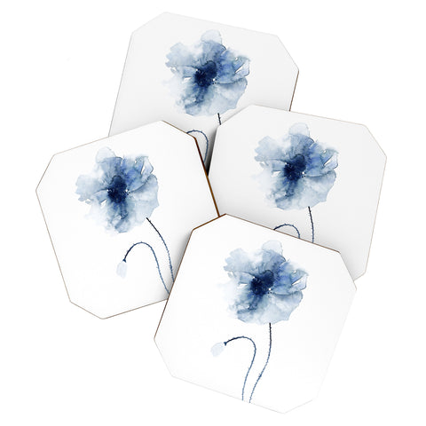 Kris Kivu Blue Watercolor Poppies 2 Coaster Set