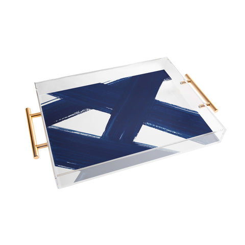 Kris Kivu Indigo Abstract Brush Strokes 3 Acrylic Tray