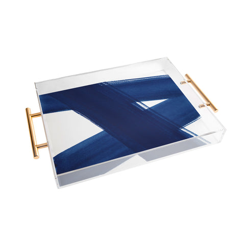 Kris Kivu Indigo Abstract Brush Strokes 4 Acrylic Tray