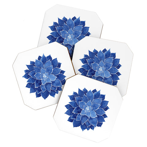 Kris Kivu Indigo Succulent Watercolor Coaster Set