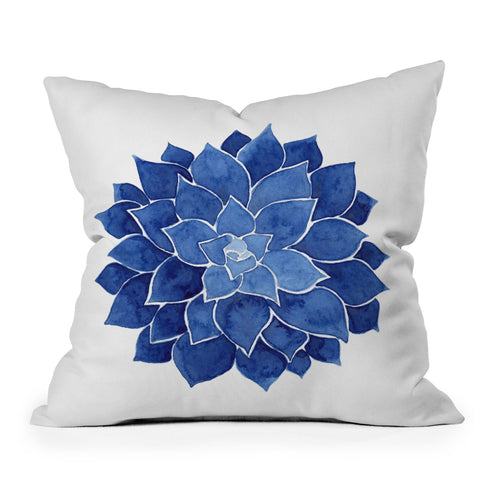 Kris Kivu Indigo Succulent Watercolor Outdoor Throw Pillow