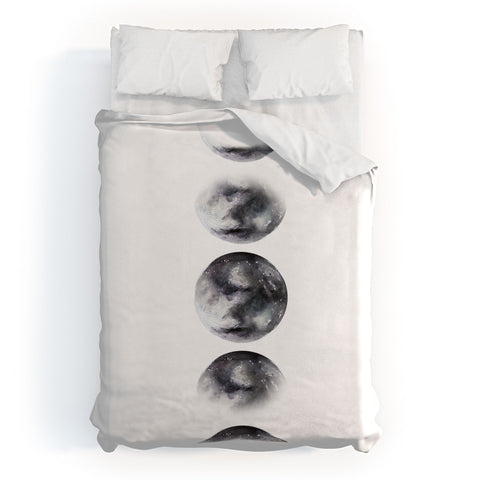 Kris Kivu Moon phases watercolor painting Duvet Cover