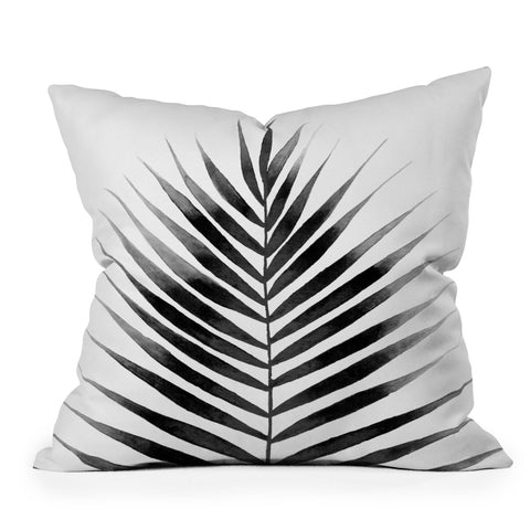 Kris Kivu Palm Leaf Watercolor Black and White Outdoor Throw Pillow