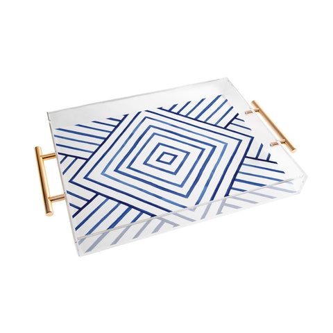 Kris Kivu Watercolor lines pattern Navy Acrylic Tray