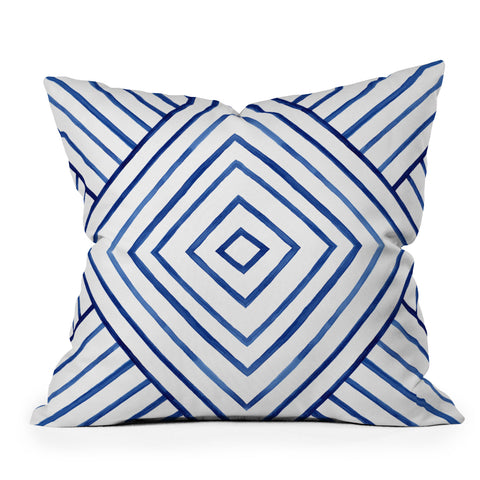 Kris Kivu Watercolor lines pattern Navy Outdoor Throw Pillow