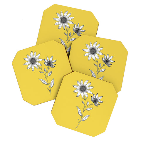 Kris Kivu Wildflower line drawing Botanical Art Coaster Set