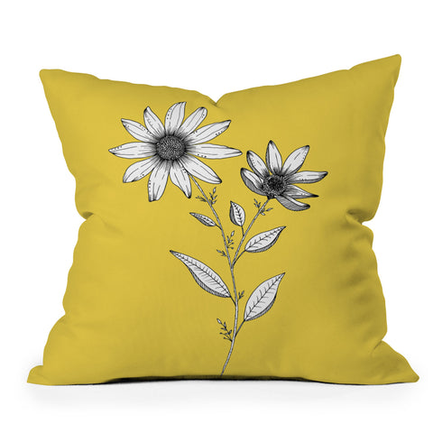 Kris Kivu Wildflower line drawing Botanical Art Outdoor Throw Pillow