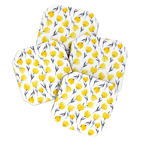 Kris Kivu Yellow Tulips Watercolour Pattern Coaster Set