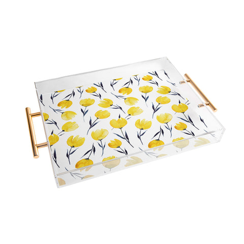 Kris Kivu Yellow Tulips Watercolour Pattern Acrylic Tray