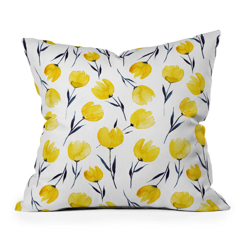 Kris Kivu Yellow Tulips Watercolour Pattern Outdoor Throw Pillow