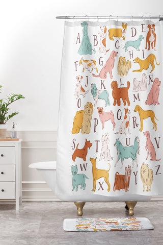 KrissyMast ABC Dogs in Retro Vintage Color Shower Curtain And Mat