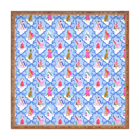 KrissyMast Apres Ski Dogs with Bows Square Tray