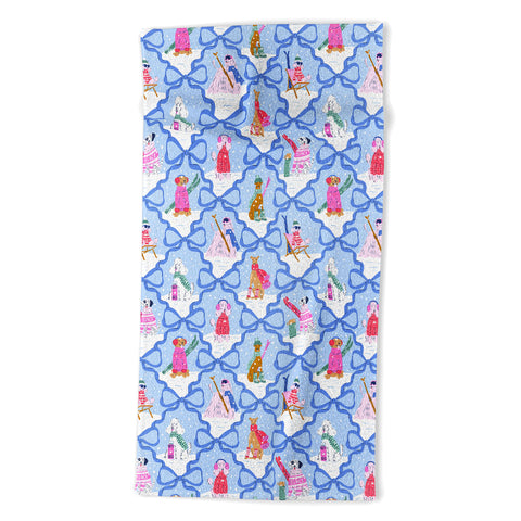 KrissyMast Apres Ski Dogs with Bows Beach Towel