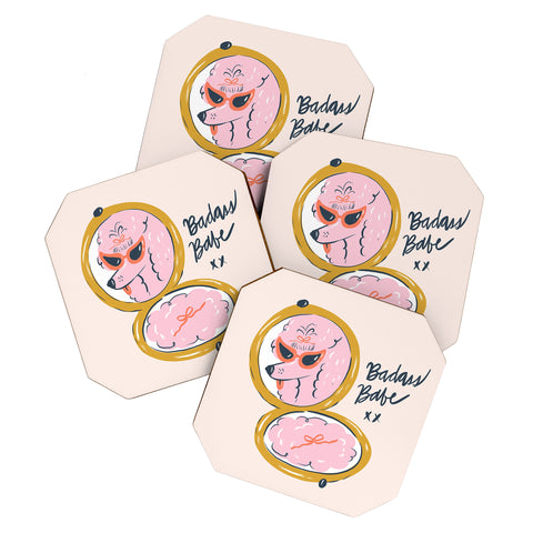 KrissyMast Badass Babe Pink Poodle Coaster Set